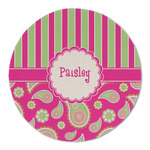 Pink & Green Paisley and Stripes Round Linen Placemat (Personalized)