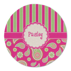 Pink & Green Paisley and Stripes Round Linen Placemat (Personalized)