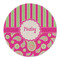 Pink & Green Paisley and Stripes Round Linen Placemats - FRONT (Single Sided)