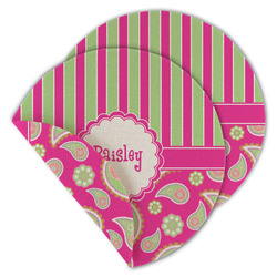 Pink & Green Paisley and Stripes Round Linen Placemat - Double Sided - Set of 4 (Personalized)