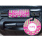 Pink & Green Paisley and Stripes Round Luggage Tag & Handle Wrap - In Context