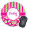 Pink & Green Paisley and Stripes Round Mouse Pad