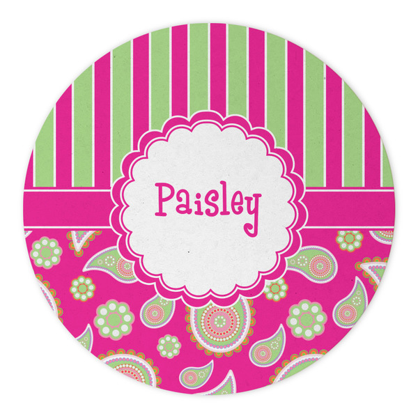 Pink & Green Paisley and Stripes Round Paper Coaster - Approval