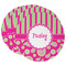 Pink & Green Paisley and Stripes Round Paper Coasters w/ Name or Text