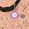 Pink & Green Paisley and Stripes Round Pet ID Tag - Small - In Context