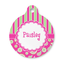 Pink & Green Paisley and Stripes Round Pet ID Tag - Small (Personalized)