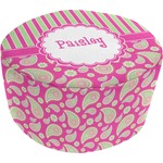 Pink & Green Paisley and Stripes Round Pouf Ottoman (Personalized)