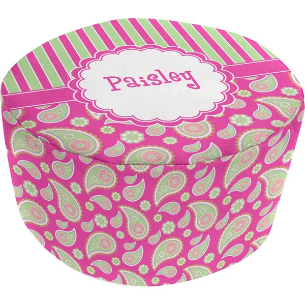 Custom Pink & Green Paisley and Stripes Round Pouf Ottoman (Personalized)