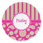 Pink & Green Paisley and Stripes Round Stone Trivet (Personalized)