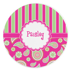 Pink & Green Paisley and Stripes Round Stone Trivet (Personalized)