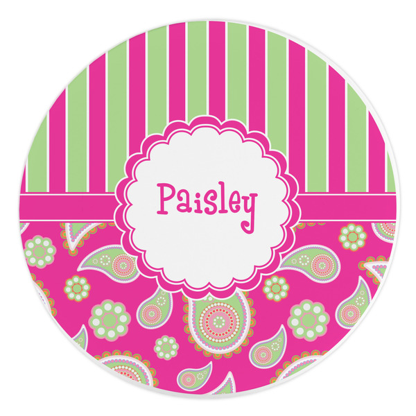 Custom Pink & Green Paisley and Stripes Round Stone Trivet (Personalized)