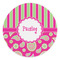 Pink & Green Paisley and Stripes Round Stone Trivet - Front View
