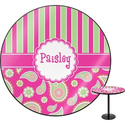Pink & Green Paisley and Stripes Round Table - 24" (Personalized)