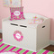 Pink & Green Paisley and Stripes Round Wall Decal on Toy Chest