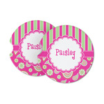 Pink & Green Paisley and Stripes Sandstone Car Coasters (Personalized)