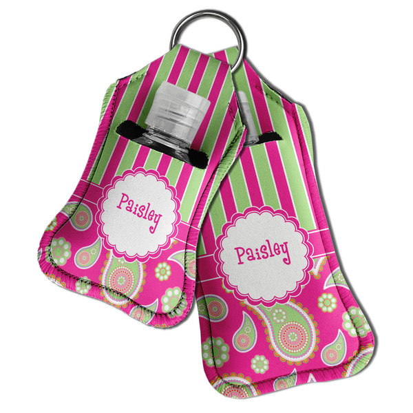 Pink & Green Paisley and Stripes Sanitizer Holder Keychain - Both in Case (PARENT)