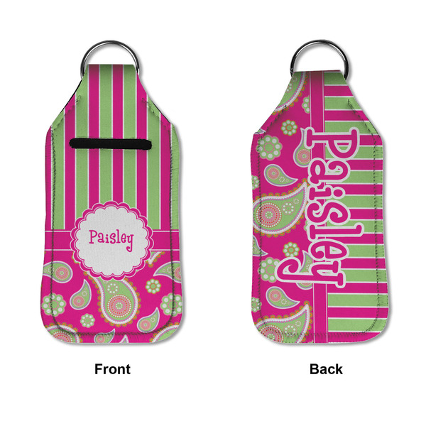 Pink & Green Paisley and Stripes Sanitizer Holder Keychain - Large APPROVAL (Flat)