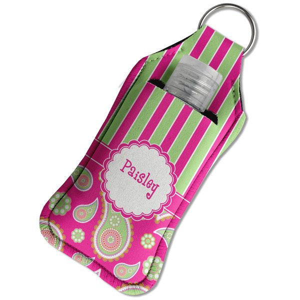 Pink & Green Paisley and Stripes Sanitizer Holder Keychain - Large in Case