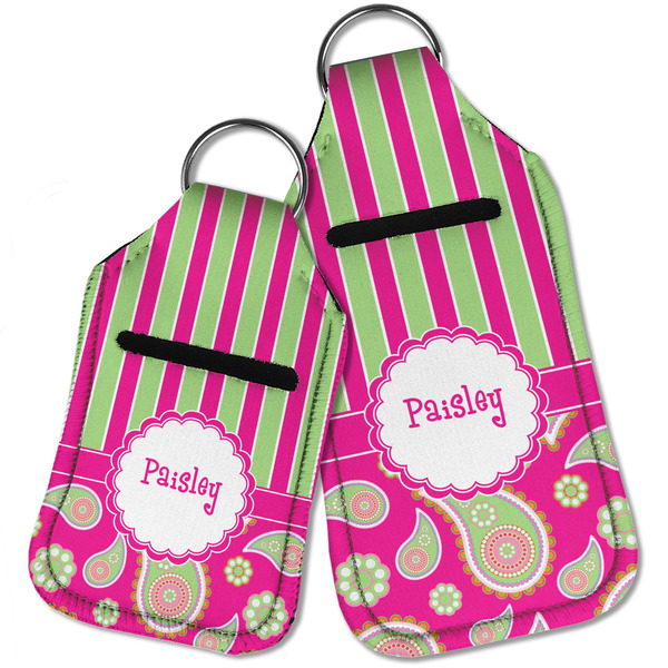Pink & Green Paisley and Stripes Sanitizer Holder Keychain - Parent Main