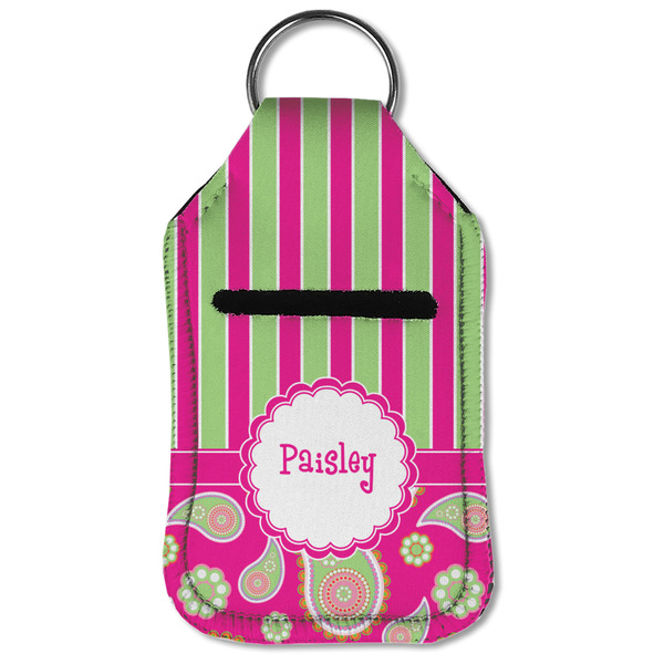 Pink & Green Paisley and Stripes Sanitizer Holder Keychain - Small (Front Flat)