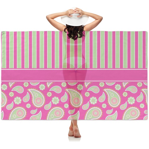Custom Pink & Green Paisley and Stripes Sheer Sarong