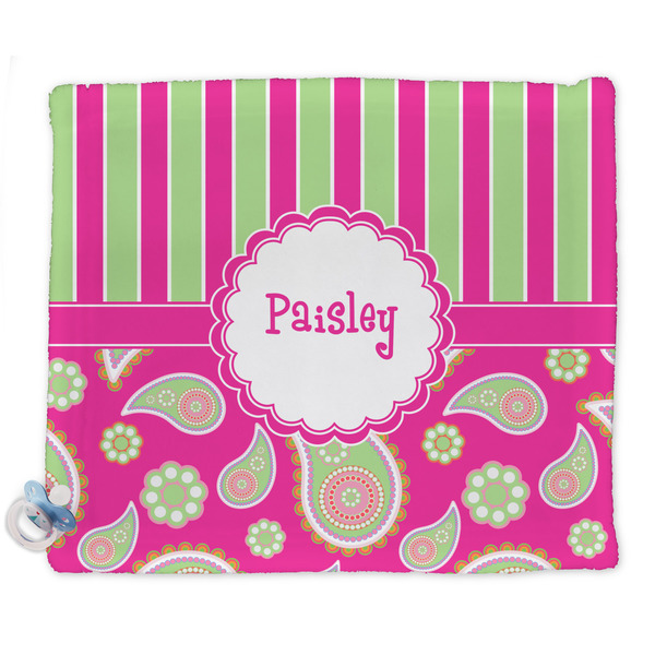 Custom Pink & Green Paisley and Stripes Security Blanket - Single Sided (Personalized)