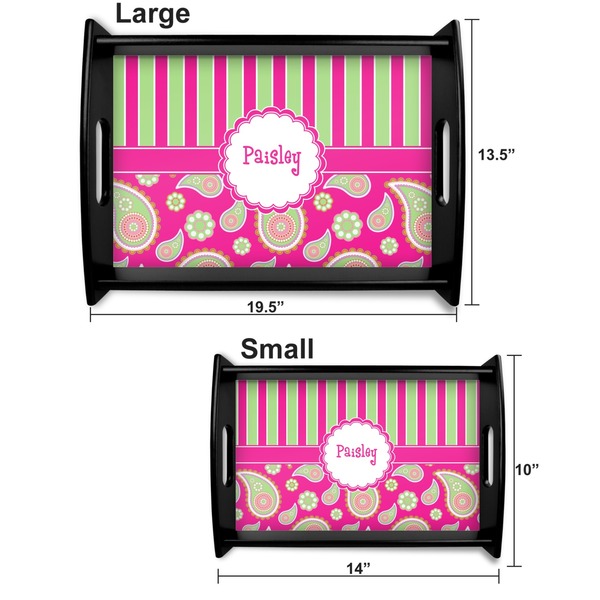 Pink & Green Paisley and Stripes Serving Tray Black Sizes