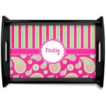 Pink & Green Paisley and Stripes Black Wooden Tray - Small (Personalized)