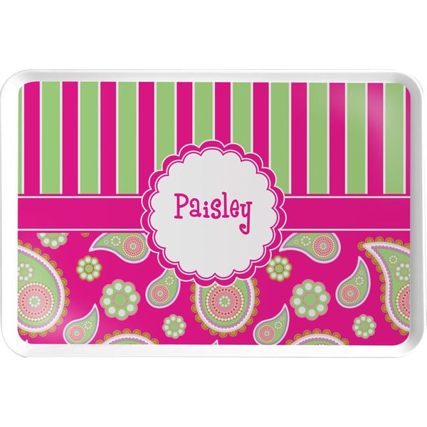 Custom Pink & Green Paisley and Stripes Serving Tray (Personalized)