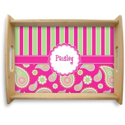 Pink & Green Paisley and Stripes Natural Wooden Tray - Large (Personalized)