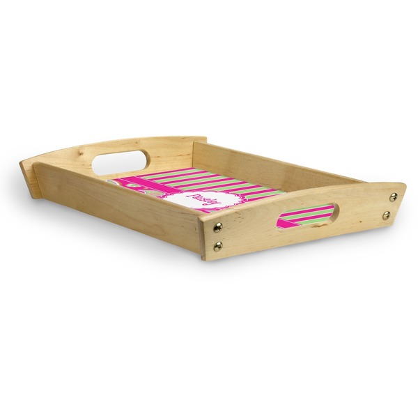 Pink & Green Paisley and Stripes Serving Tray Wood Small - Corner