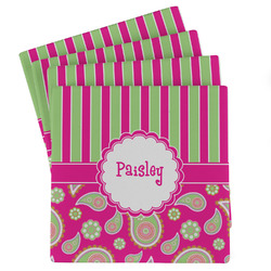 Pink & Green Paisley and Stripes Absorbent Stone Coasters - Set of 4 (Personalized)