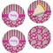 Pink & Green Paisley and Stripes Set of 4 Glass Appetizer / Dessert Plate 8" (Personalized)