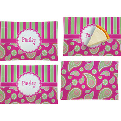 Pink & Green Paisley and Stripes Set of 4 Glass Rectangular Appetizer / Dessert Plate (Personalized)