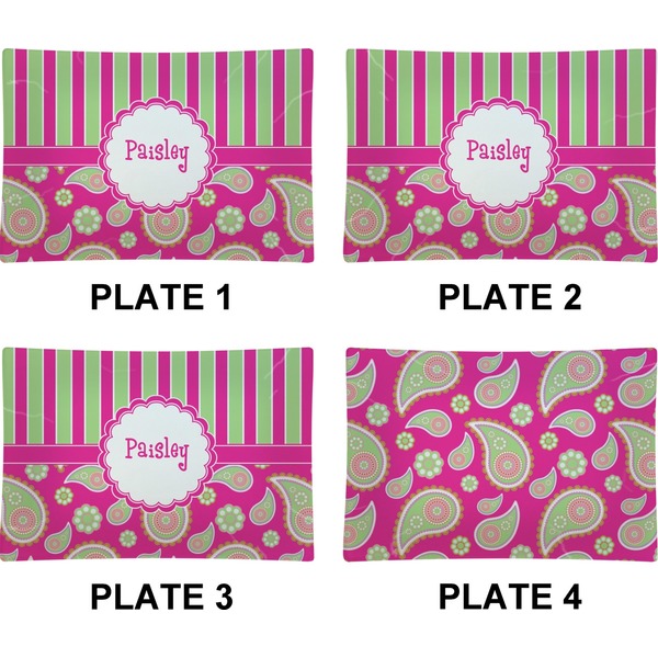 Pink & Green Paisley and Stripes Set of Rectangular Appetizer / Dessert Plates (Approval)