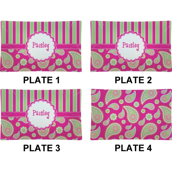 Pink & Green Paisley and Stripes Set of Rectangular Dinner Plates (Approval)