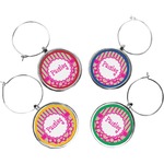 Pink & Green Paisley and Stripes Wine Charms (Set of 4) (Personalized)