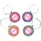 Pink & Green Paisley and Stripes Set of Silver Wine Wine Charms