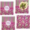 Pink & Green Paisley and Stripes Set of 4 Glass Square Lunch / Dinner Plate 9.5" (Personalized)