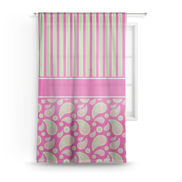 Custom Pink & Green Paisley and Stripes Sheer Curtain - 50"x84"