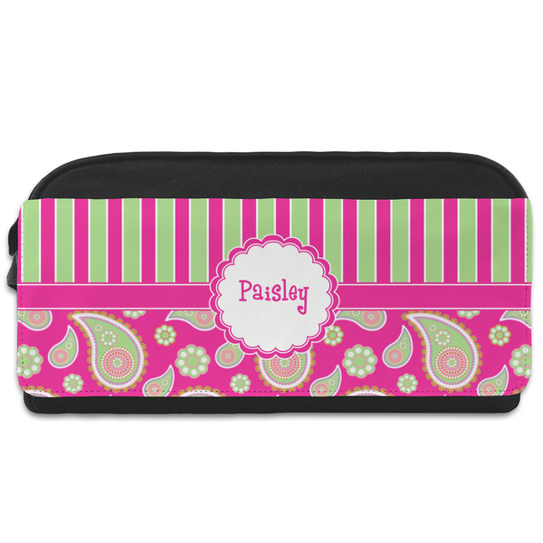 Custom Pink & Green Paisley and Stripes Shoe Bag (Personalized)