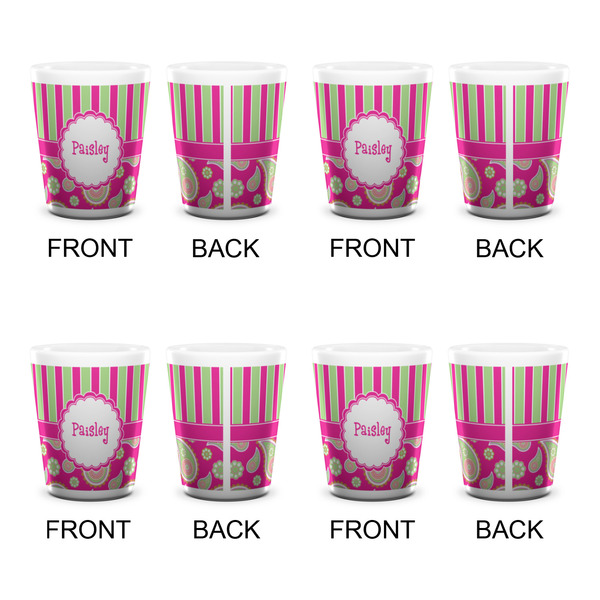 Pink & Green Paisley and Stripes Shot Glass - White - Set of 4 - APPROVAL