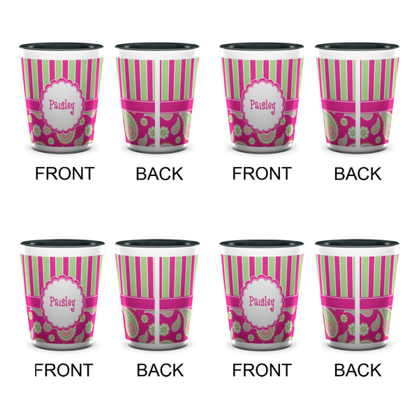 Pink & Green Paisley and Stripes Shot Glassess - Two Tone - Set of 4 - APPROVAL