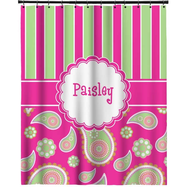 Custom Pink & Green Paisley and Stripes Extra Long Shower Curtain - 70"x84" (Personalized)