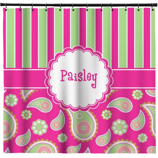 Custom Pink & Green Paisley and Stripes Shower Curtain - 71" x 74" (Personalized)