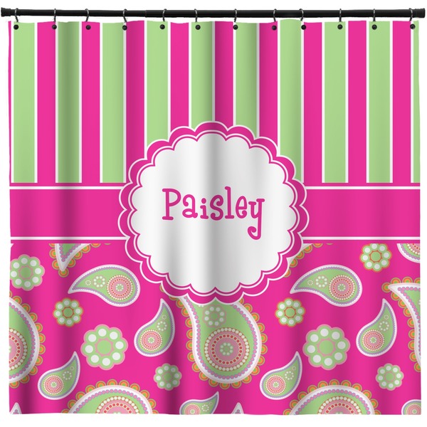 Custom Pink & Green Paisley and Stripes Shower Curtain - Custom Size (Personalized)