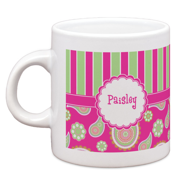 Custom Pink & Green Paisley and Stripes Espresso Cup (Personalized)