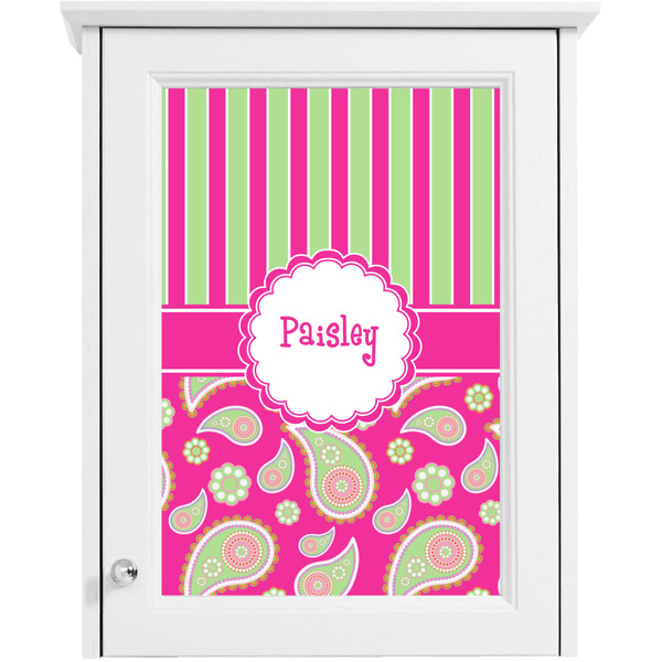 Pink & Green Paisley and Stripes Single White Cabinet Decal