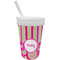 Pink & Green Paisley and Stripes Sippy Cup with Straw (Personalized)