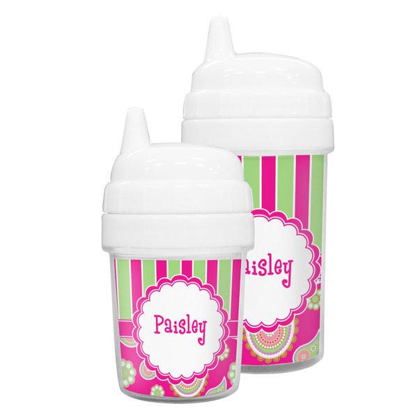 Pink & Green Paisley and Stripes Sippy Cups